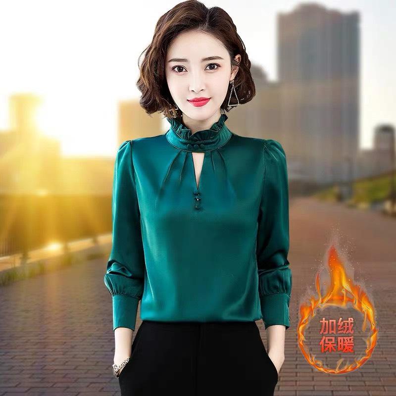 [HCM]ÁO NỮ TAY DÀI PHỐI VOAN LỤA THỜI TRANG CÔNG SỞ CAO CẤP CC