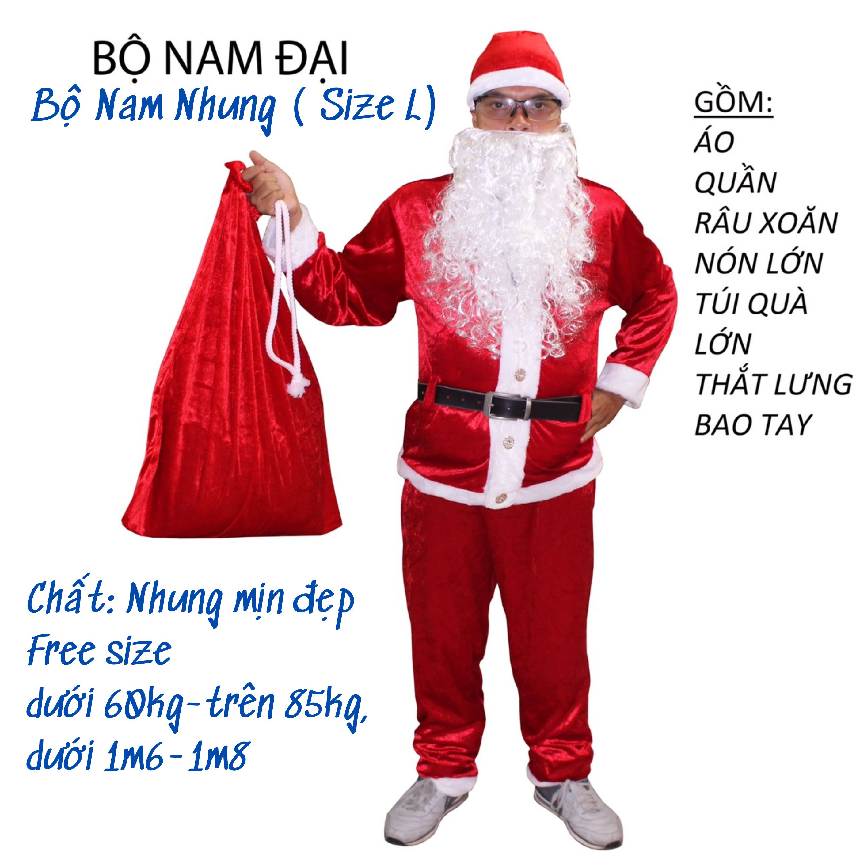 Bộ quần áo ông già Noel đi Phát Quà Đủ Size đủ phụ kiện mũ, nón, râu, túi, bao tay