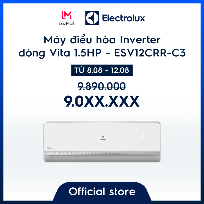 Bảng giá Máy điều hòa Electrolux Inverter 1.5HP 12000BTU ESV12CRR-C3 - Màu trắng sang trọng - Làm mát nhanh - Lọc khí và hạn chế vi khuẩn - Tiết kiệm điện – Cảm biến thông minh - Hàng chính hãng