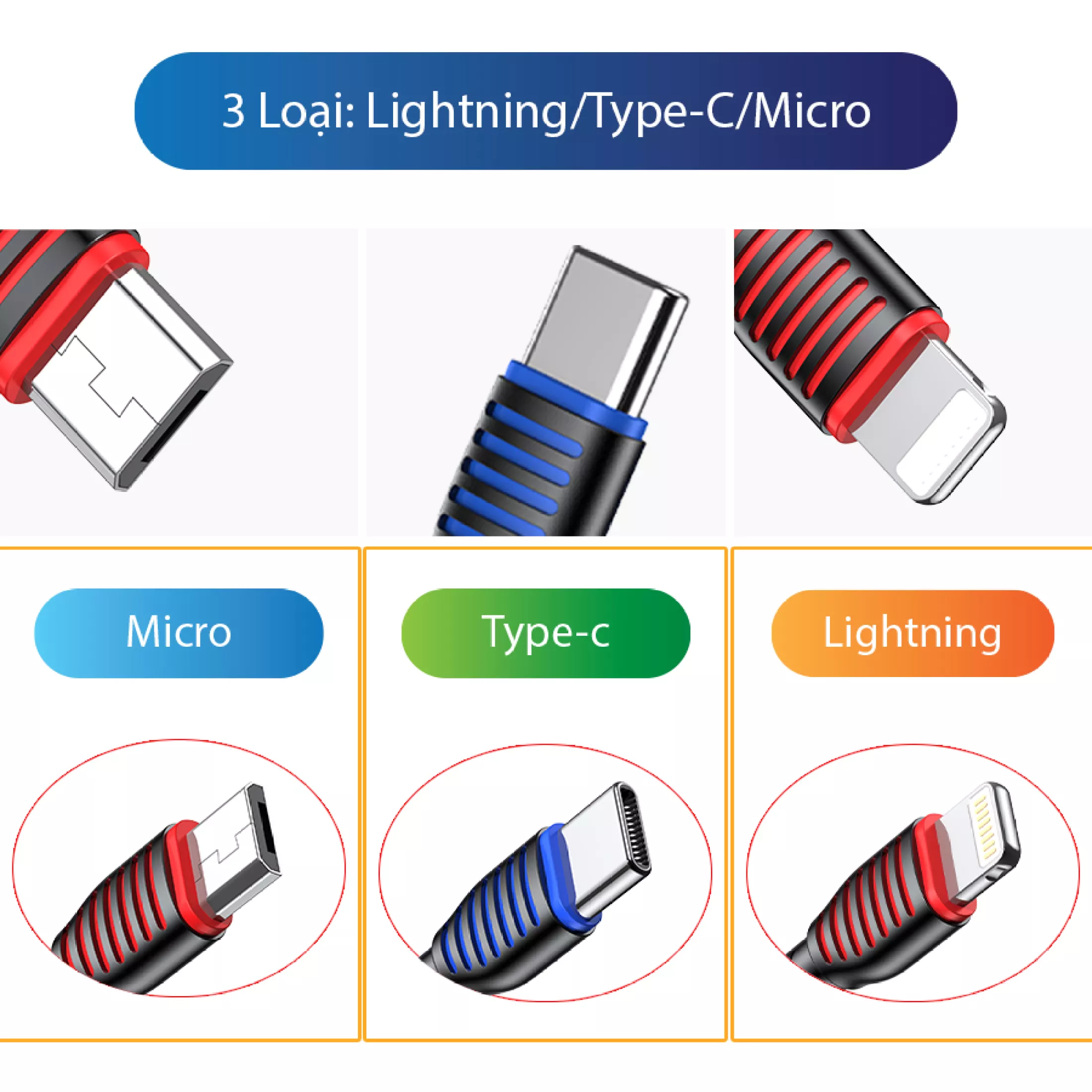 ACOME ASM/C/L010 Cáp Sạc Micro Type-c Lightning Sạc Nhanh 2.4A dài 1 Mét Tương Thích Với Các Dòng Android Samsung Xiaomi Oppo - Hàng Chính Hãng