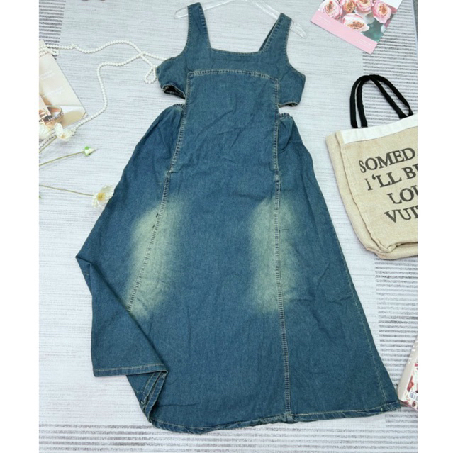 váy 2 dây nữ hở lưng, váy jean hở lưng