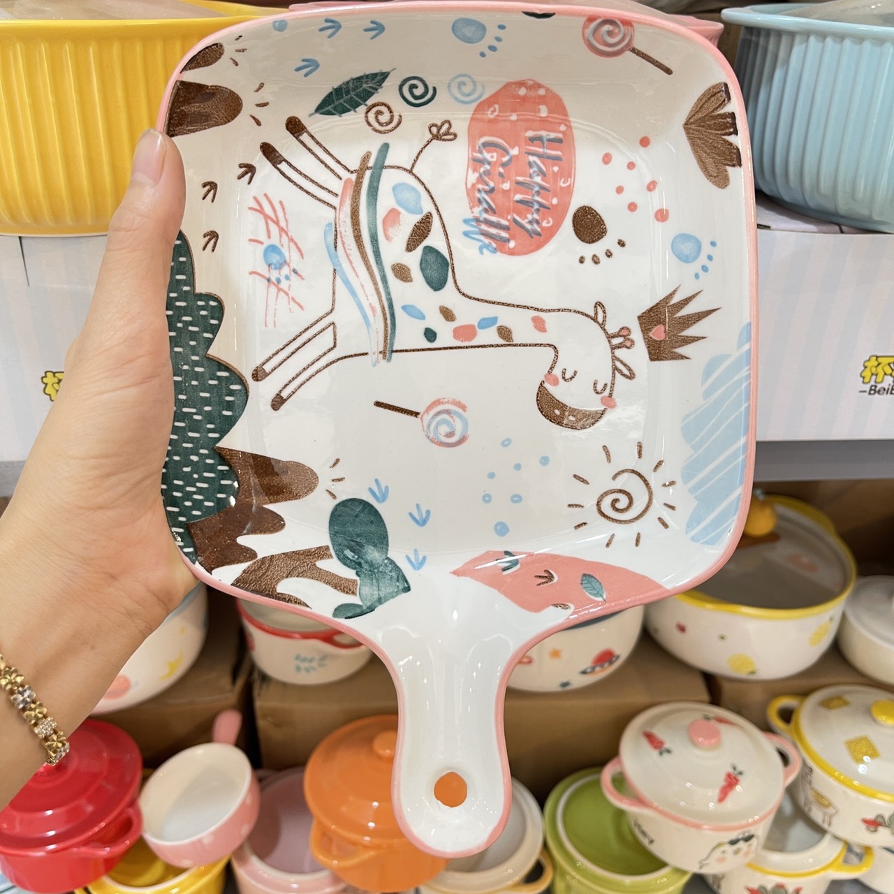 Bát Đĩa Gốm Sứ Decor, Bát Ăn Cơm, Bát Ăn Chè, Chén Dĩa Dễ Thương Bộ Bát Đĩa Hươu Hồng 15 món Xinh Yêu Gomsudecor21