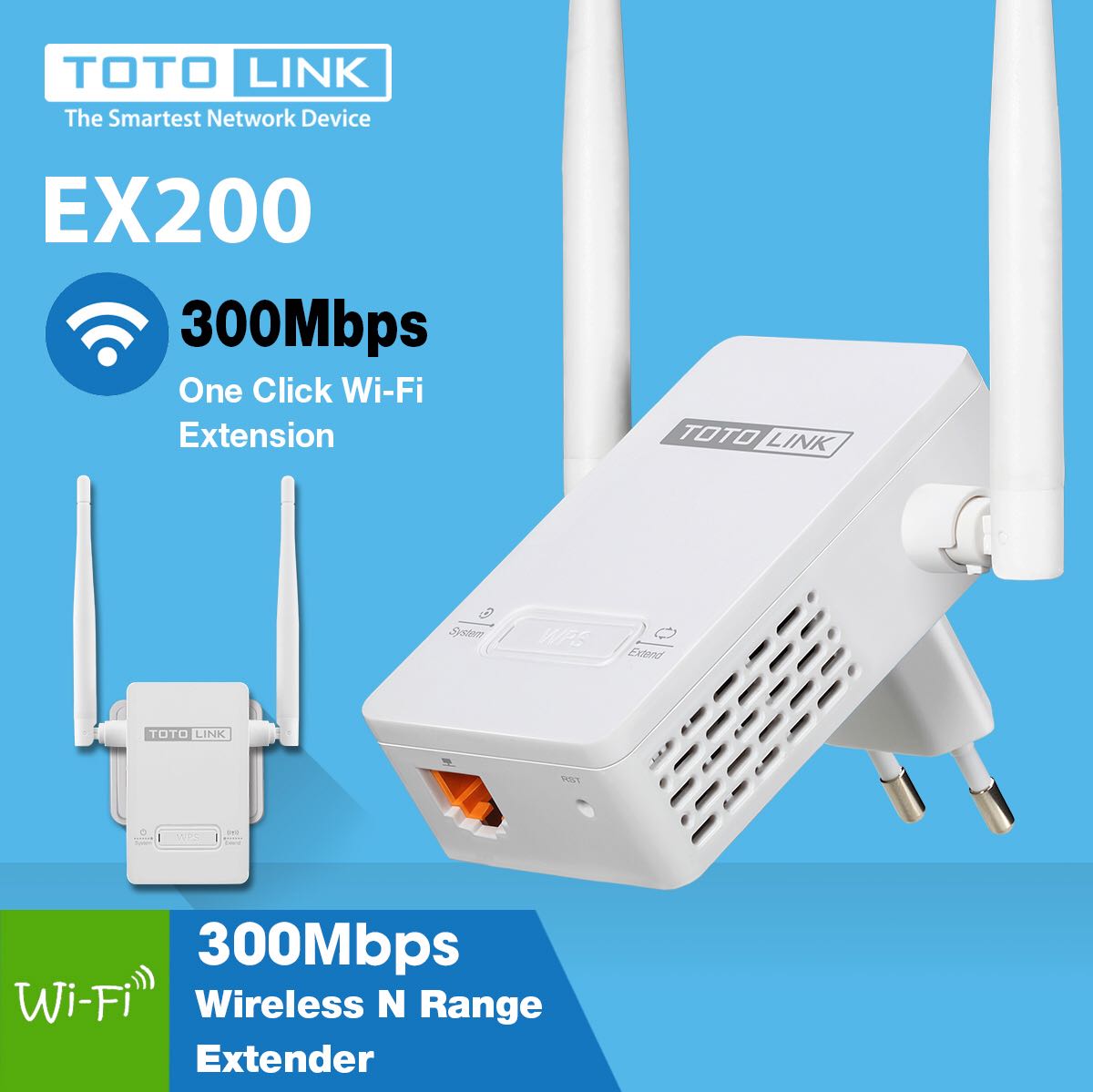 [HCM]Thiết Bị Mở Rộng Kích Sóng Wifi TOTOLINK EX200 300Mbps Hỗ Trợ Kích Sóng Từ 1 Vạch Lên 5 Vạch Sóng Cực Khỏe - Hàng Chính Hãng