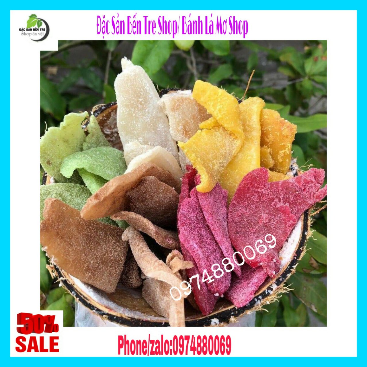 (Freeship) 1kg mứt dừa non miếng mix vị Bến Tre