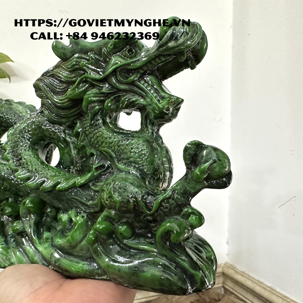 Feng Shui display dragon statue-peacock feather white ice-26cm long