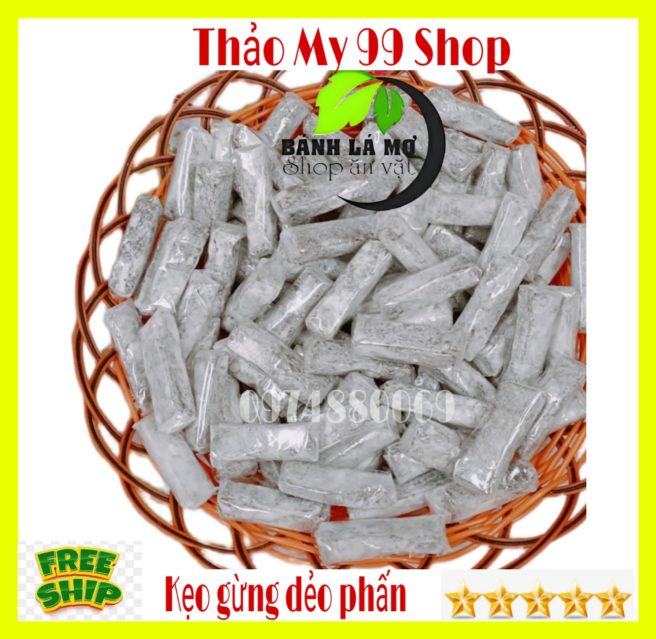 {Freeship} 1kg kẹo gừng dẻo phấn (kẹo da trâu) Bến Tre
