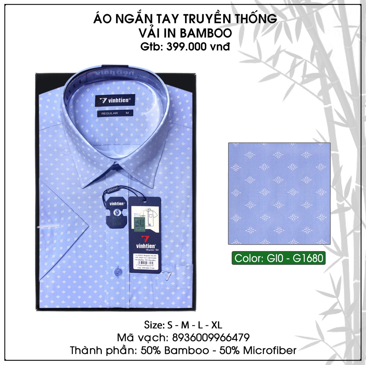 Áo Sơ Mi Nam Bamboo Ngắn Tay Dáng Regular Vĩnh Tiến G1680