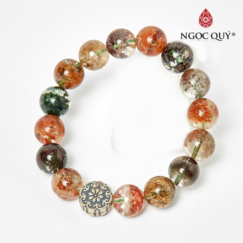 Vòng thạch anh ưu linh phối charm hoa văn bạc - ngọc quý
