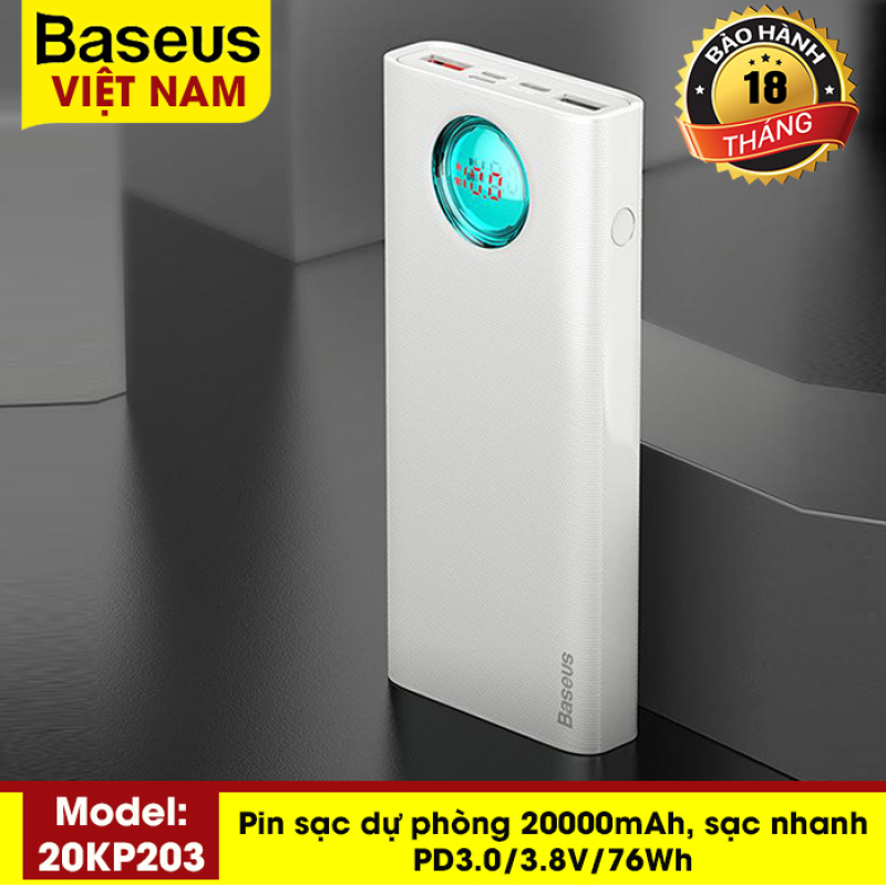 Pin dự phòng thương hiệu Baseus (BS-20KP203) cao cấp dung lượng 20000mAh công nghệ sạc nhanh cổng PD 3.0 sạc 2 chiều và Qualcomm QC 3.0 thiết kế đẹp độc đáo có màn hình LCD báo dung lượng Pin - Phân phối bởi Baseus Vietnam