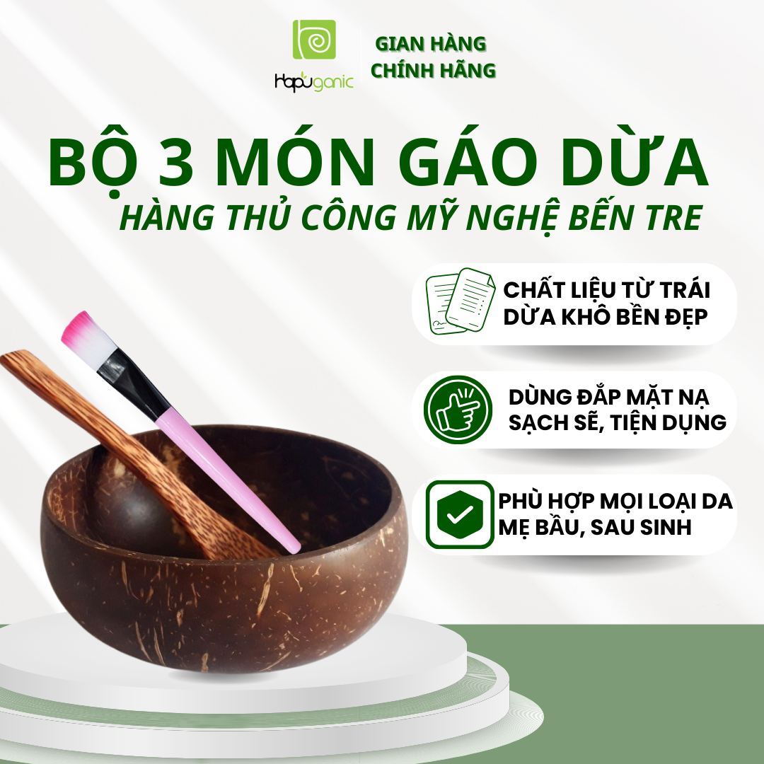 Bộ Gáo Dừa 3 Món Dụng Cụ Đắp Mặt Hapuganic