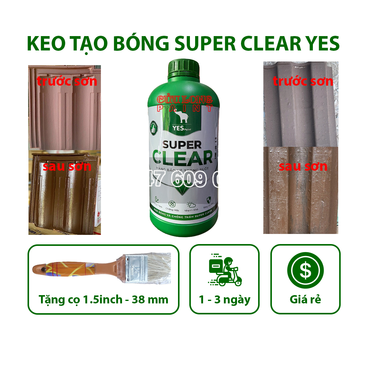 (TẶNG CỌ) Keo Bóng Nước Chống Thấm Super Clear 1L, thùng 16 chai ( Dòng Keo Chống Thấm Tạo Độ Bóng Cao )