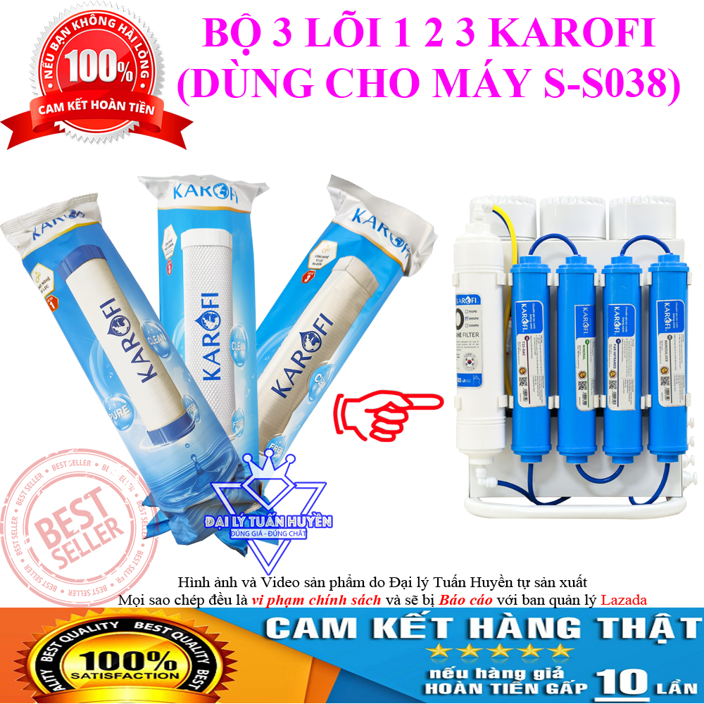 BÁO GIÁ 3 Lõi Lọc Nước | Shopee Lazada Sendo Tiki mới nhất 56 Bộ 3 Lõi lọc nước Karofi 123 chính hãng dùng cho máy S-S038