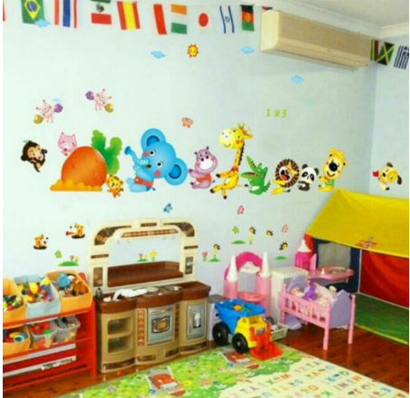 Decal dán tường Thú kéo ôm nhau( 1m8 *1m2)
