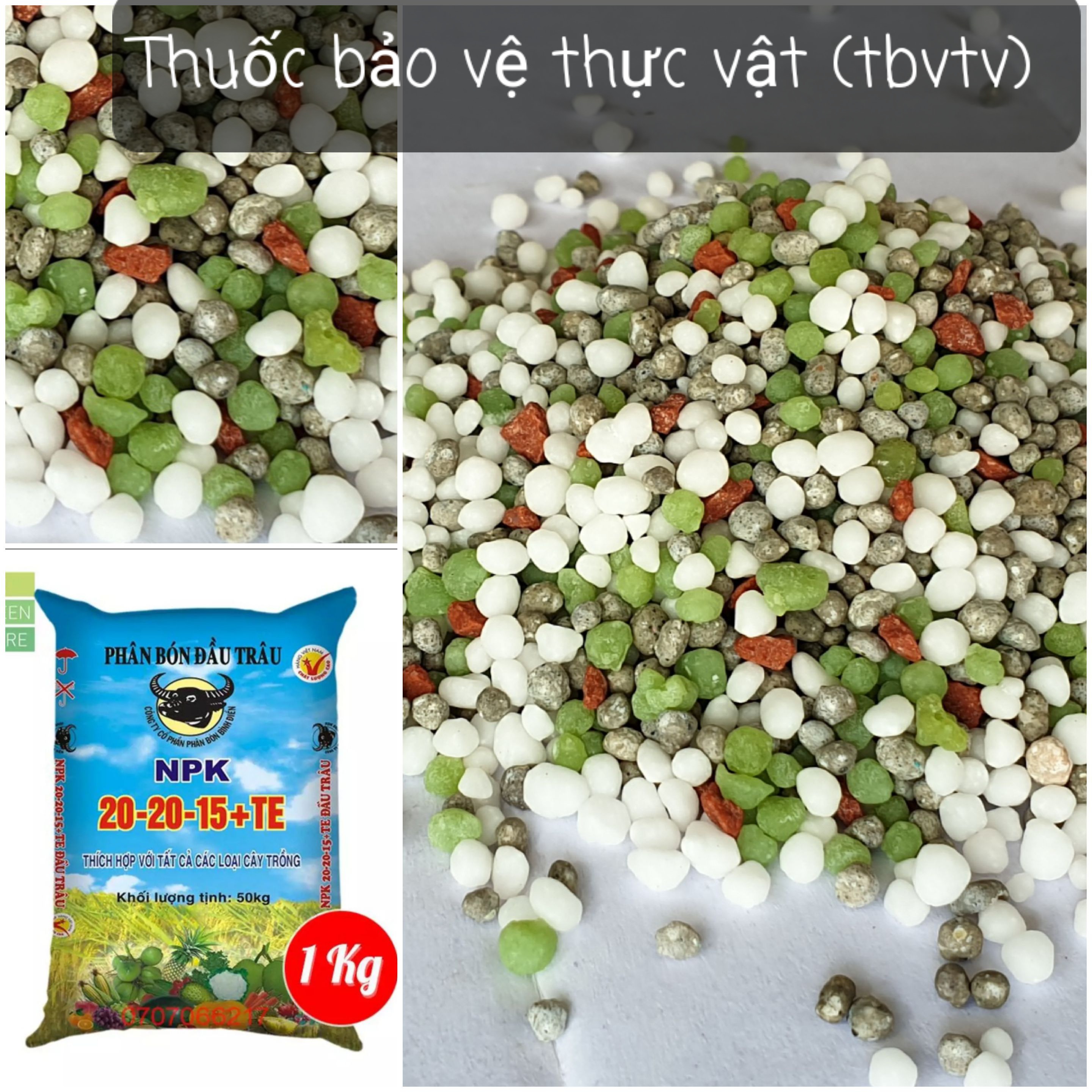 (Túi 1kg💎 Phân bón 3 màu Đầu Trâu NPK 20-20-15+TE 🌱 Bổ sung Đạm, lân, kali - Giúp trái to, Đẹp màu, Siêu To.. Chiết lẻ từ bao 50kg
