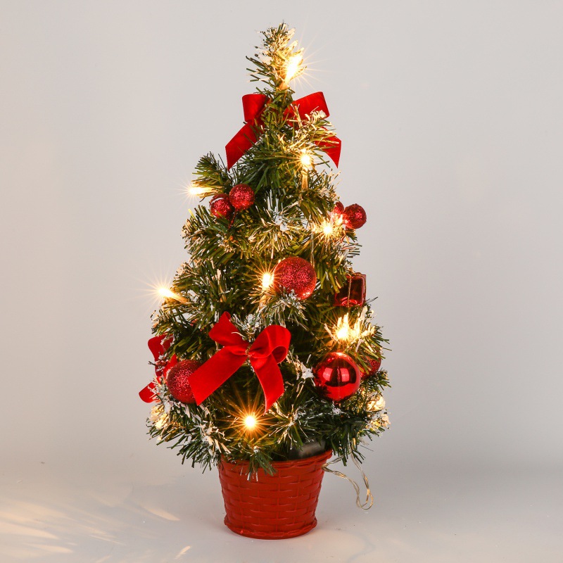 Cây thông noel mini 40cm có trang trí full phụ kiện có đèn để bàn