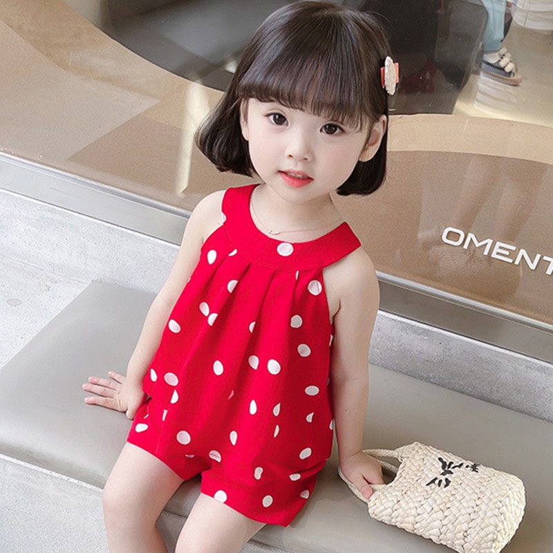 Bộ bé gái chấm bi đỏ sát nách XHN838