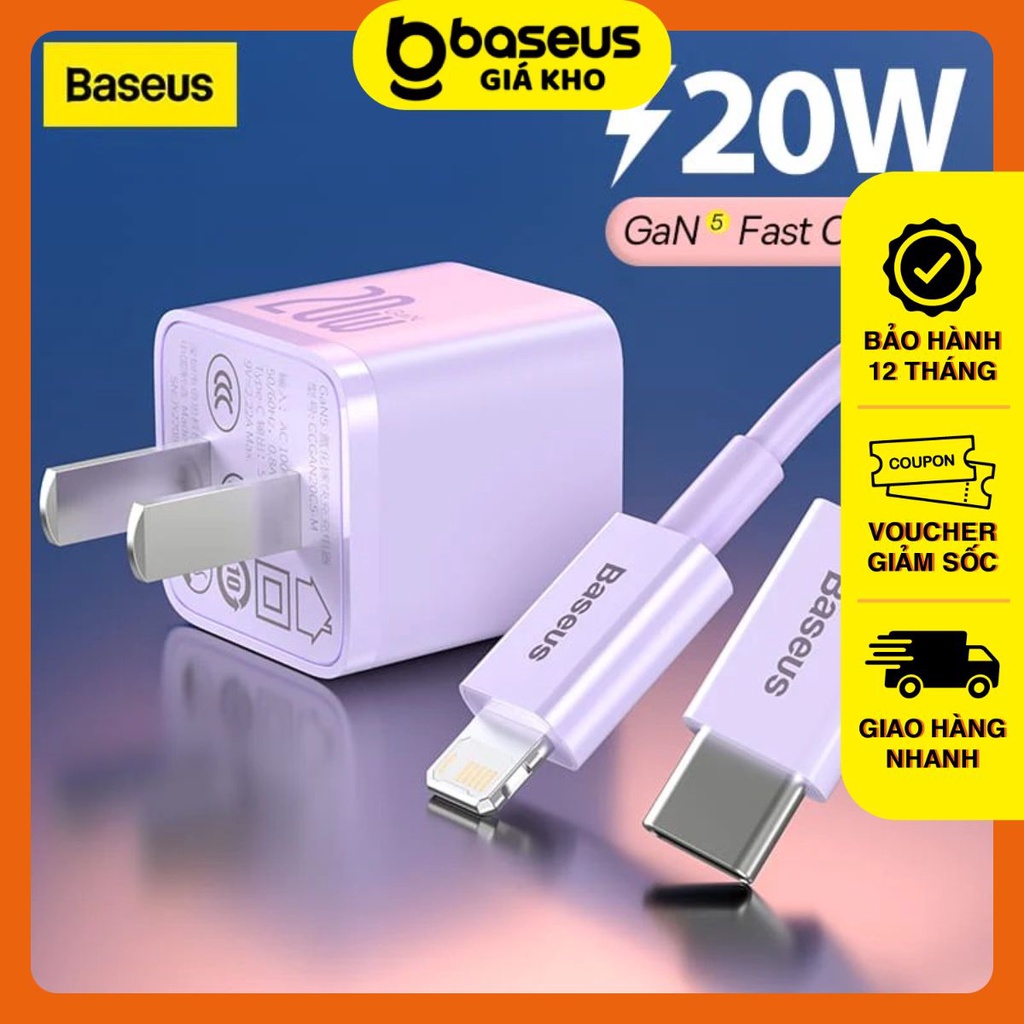 Củ Sạc Nhanh Baseus PD 20w GaN5 1C Cho i13 12 Pro Max