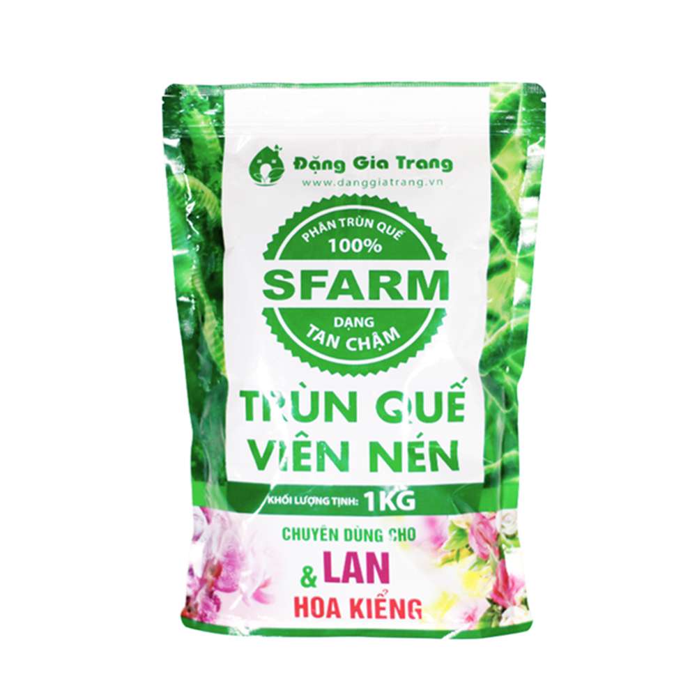 Túi 1kg - Phân trùn quế hữu cơ Sfarm dạng viên nén gói cho hoa lan chất liệu nguyên chất 100% đã qua giảm ẩm, sàng lọc và ray mịn tăng hiệu quả sử dụng, giảm thất thoát khi bón.