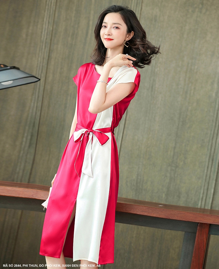 MYDU SHOP | MS 2644 ĐẦM SUÔNG PHI LỤA CỘT NƠ EO DUYÊN DÁNG – THANH LỊCH, DỄ MẶC.