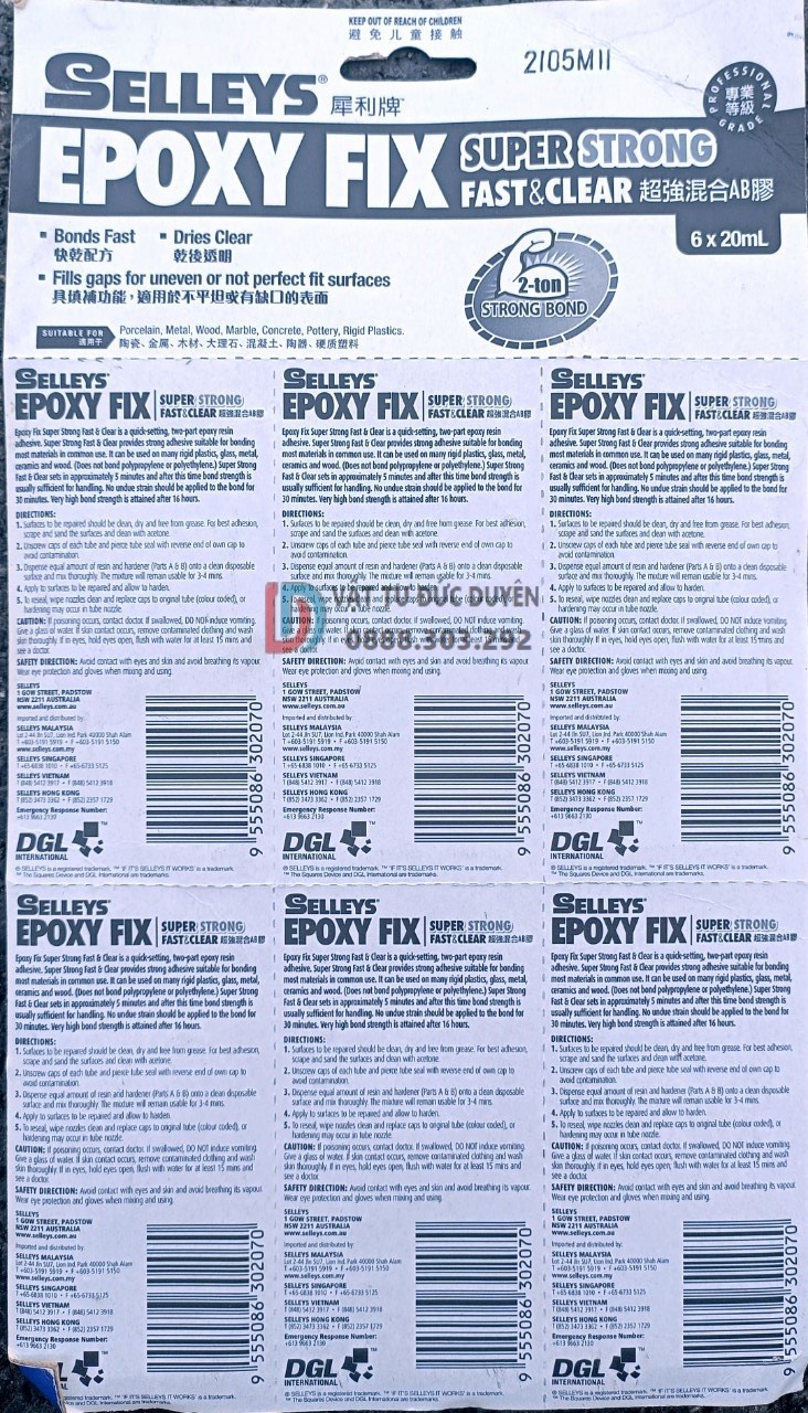 Keo dán đa năng ( keo gắn sắt AB 2 thành phần) EPOXY Fix Selleys siêu chắc , siêu bền 20ml
