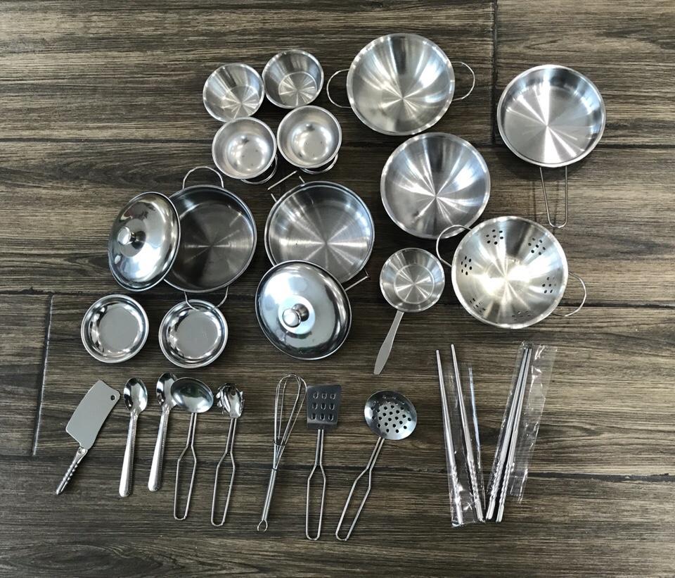 Bộ đồ chơi nấu ăn kitchen 40 món bằng inox cho bé học nấu ăn
