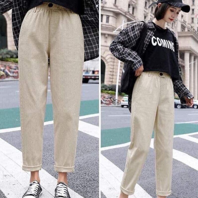 Quần baggy kaki thun ZARA xuất xịn lưng thun gân co dãn màu nâu be, xanh bơ