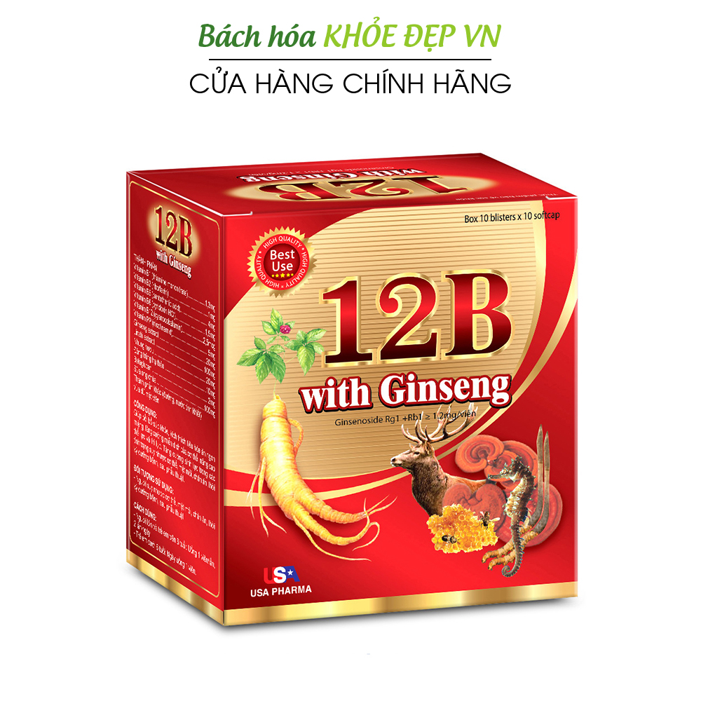 Viên uống Vitamin B tổng hợp 12B With Ginseng bồi bổ cơ thể tăng sức đề kháng - Hộp 100 viên giúp ăn ngon miệng phục hồi sức khỏe