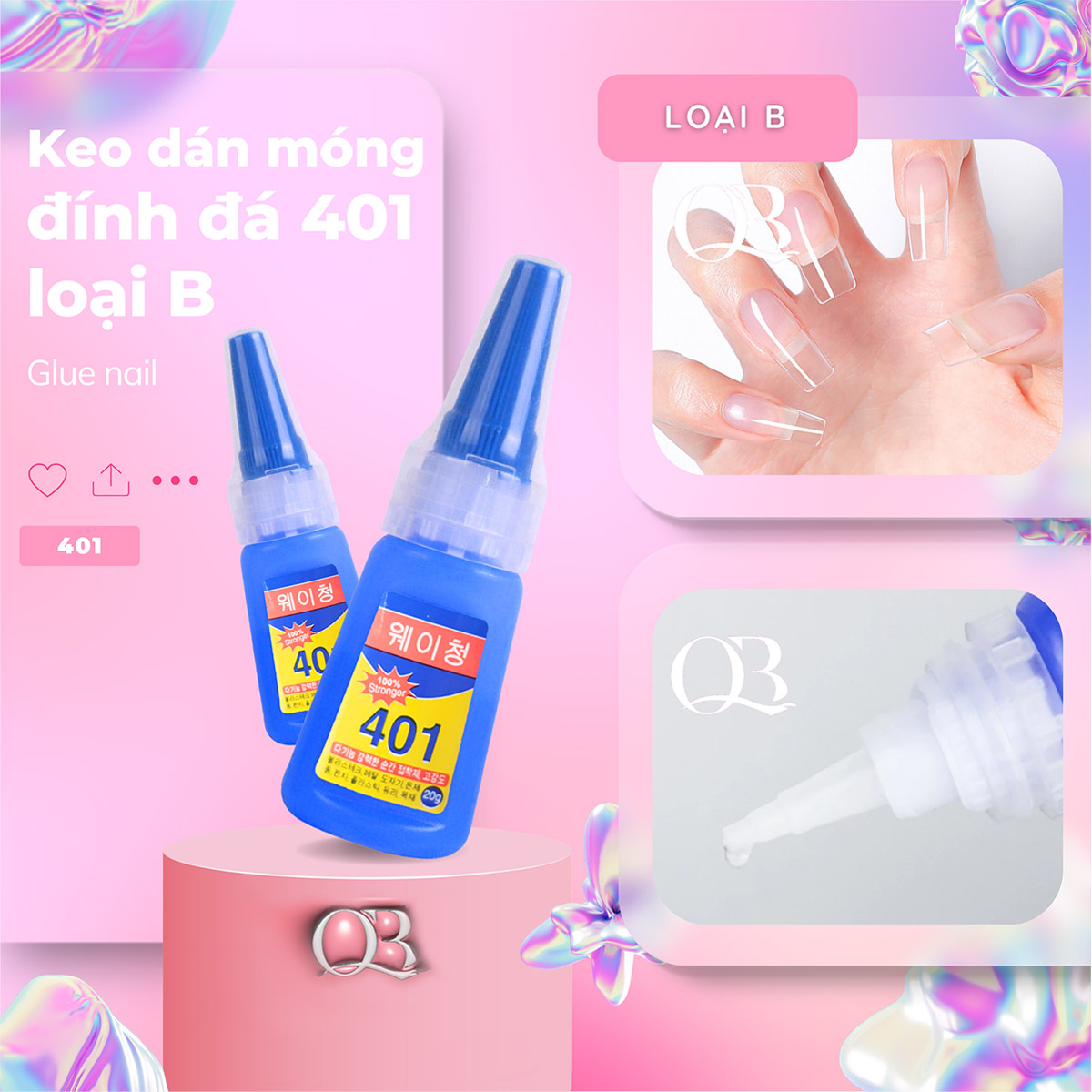 Keo 401 - keo dán móng keo đính đá Hàn Quốc 20g (keo lỏng)