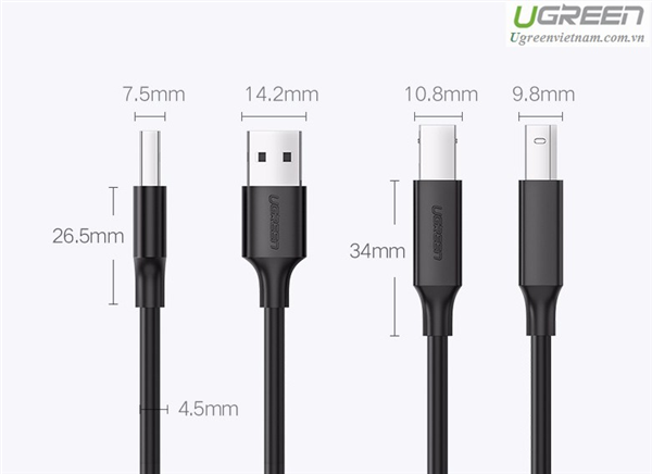 Cáp máy in USB 1,5m  Ugreen 10845 Chính Hãng