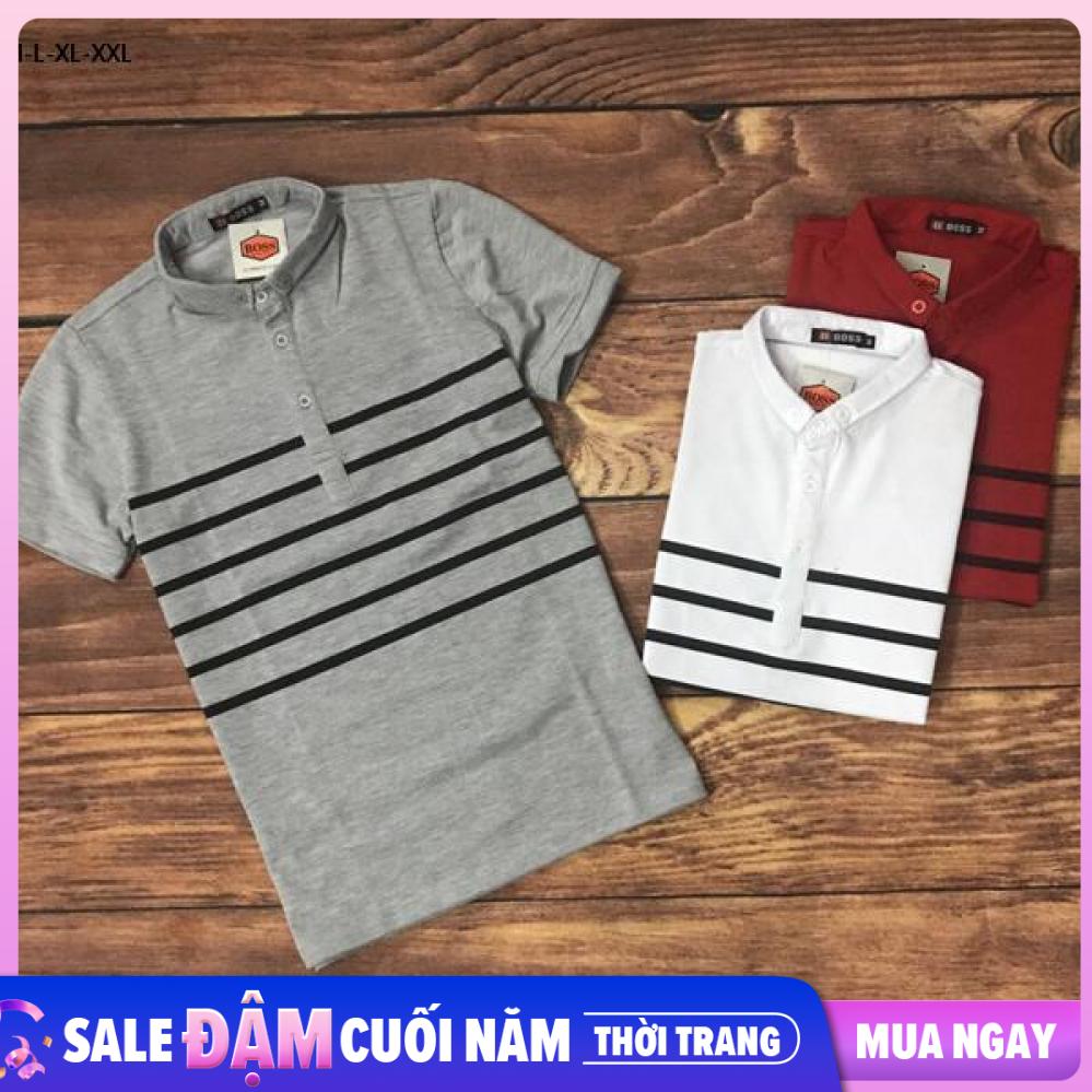 ÁO THUN NAM CÁ SẤU BOSS SỌC NGANG (nhiều màu)