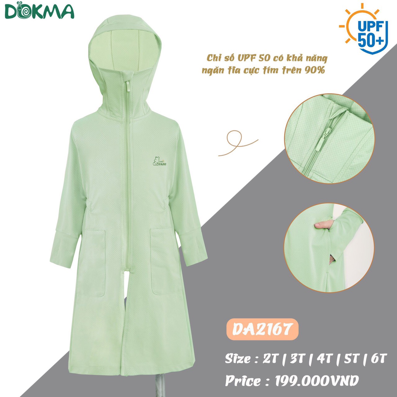 Áo chống nắng dáng dài ngăn tia UV cho bé trai/ bé gái Dokma