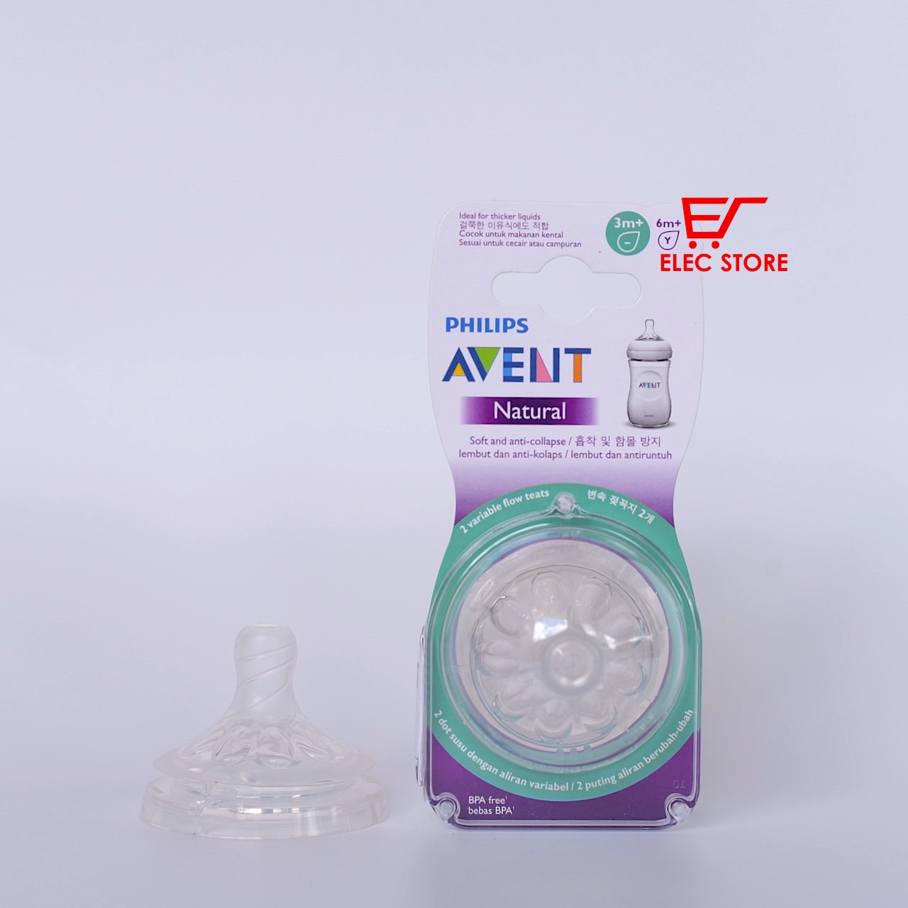 Núm ti thay bình sữa Philips AVENT Natural số 3 điều chỉnh [ 3 tháng +]