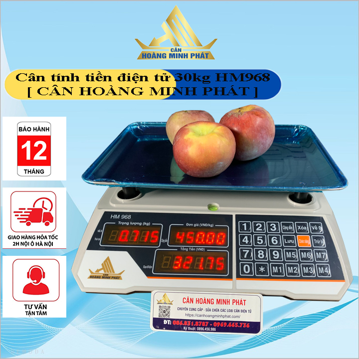 Cân tính tiền điện tử tích điện - cân điện tử bán hàng tiếng việt 30kg hm968