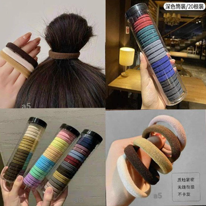 Set 20 Dây Cột Tóc Cao Su Thời Trang Mùa Hè Cho Nữ , Combo 20 Dây Thun Vải Cột Tóc Kèm Ống Nhựa Màu Trơn Giá Rẻ
