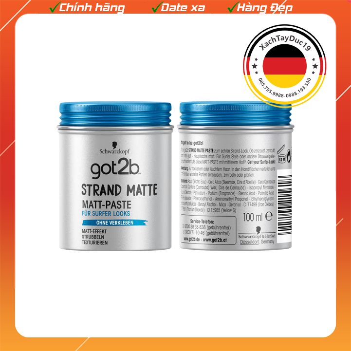 Sáp Vuốt Tóc Nam Schwarzkopf Got2B Strand matte của Đức 100ml