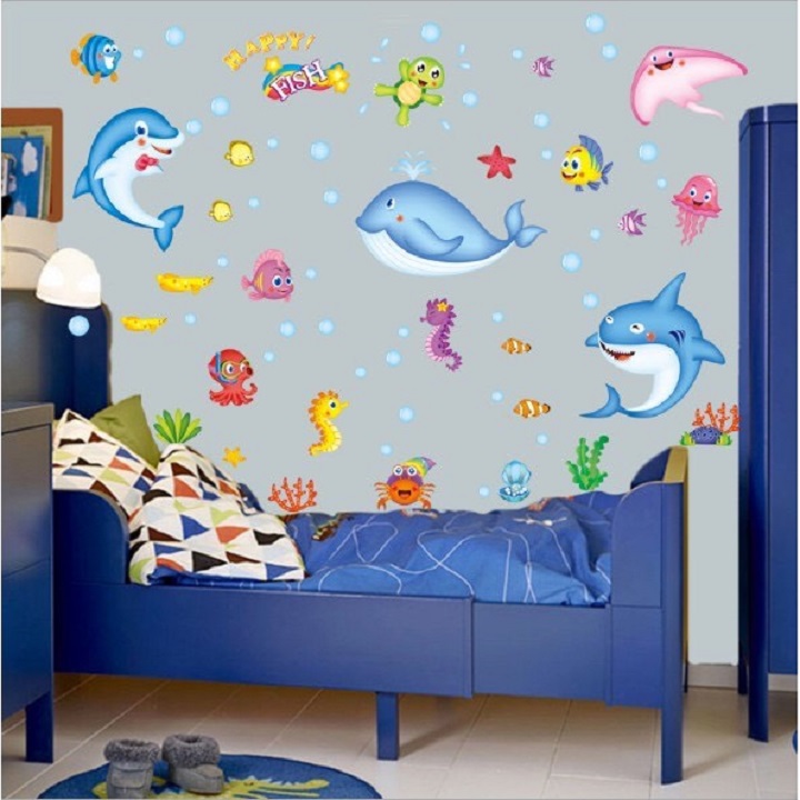 [HCM]Decal dán tường sinh vật biển cá heo