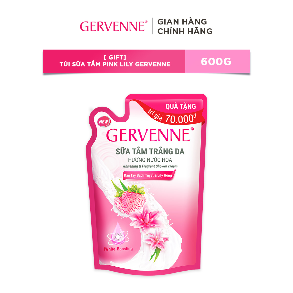 [Gift] Túi sữa tắm pink lily Gervenne 600g