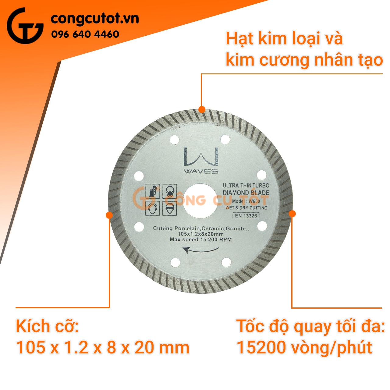 Lưỡi cắt - Đá cắt gạch, gốm sứ, cắt đá... siêu mỏng Waves W650-DBK105