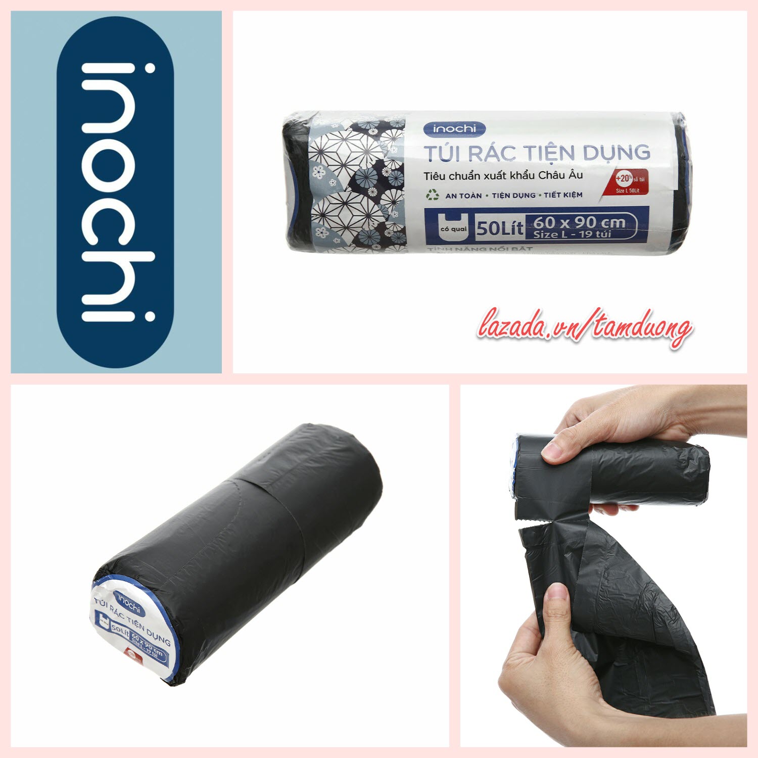 Cuộn 19 túi rác Inochi tiện dụng 50L [HCM-Giao hoả tốc 2h]