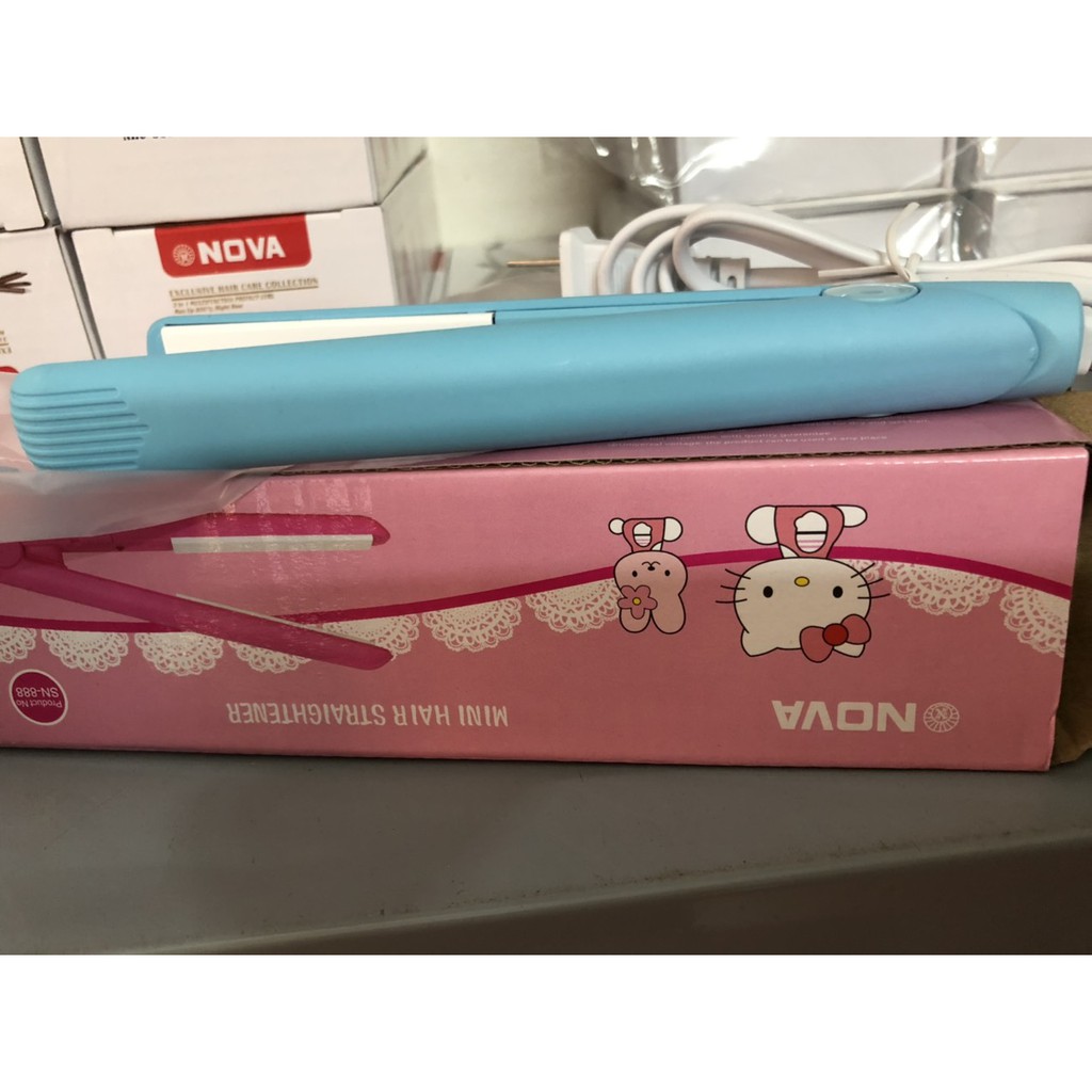 Máy là, uốn, duỗi tóc mini Nova kitty - Màu xanh