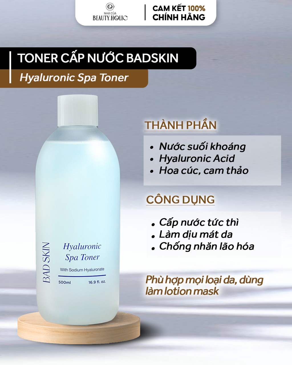 [HCM][Nhacuabeautyholic] Toner cấp nước BADSKIN HYALURONIC SPA TONER