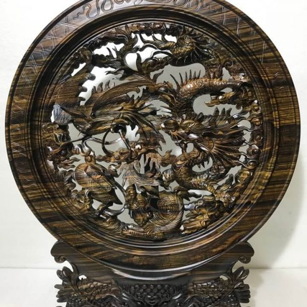 Đĩa tứ linh gỗ mun hoa cao cấp