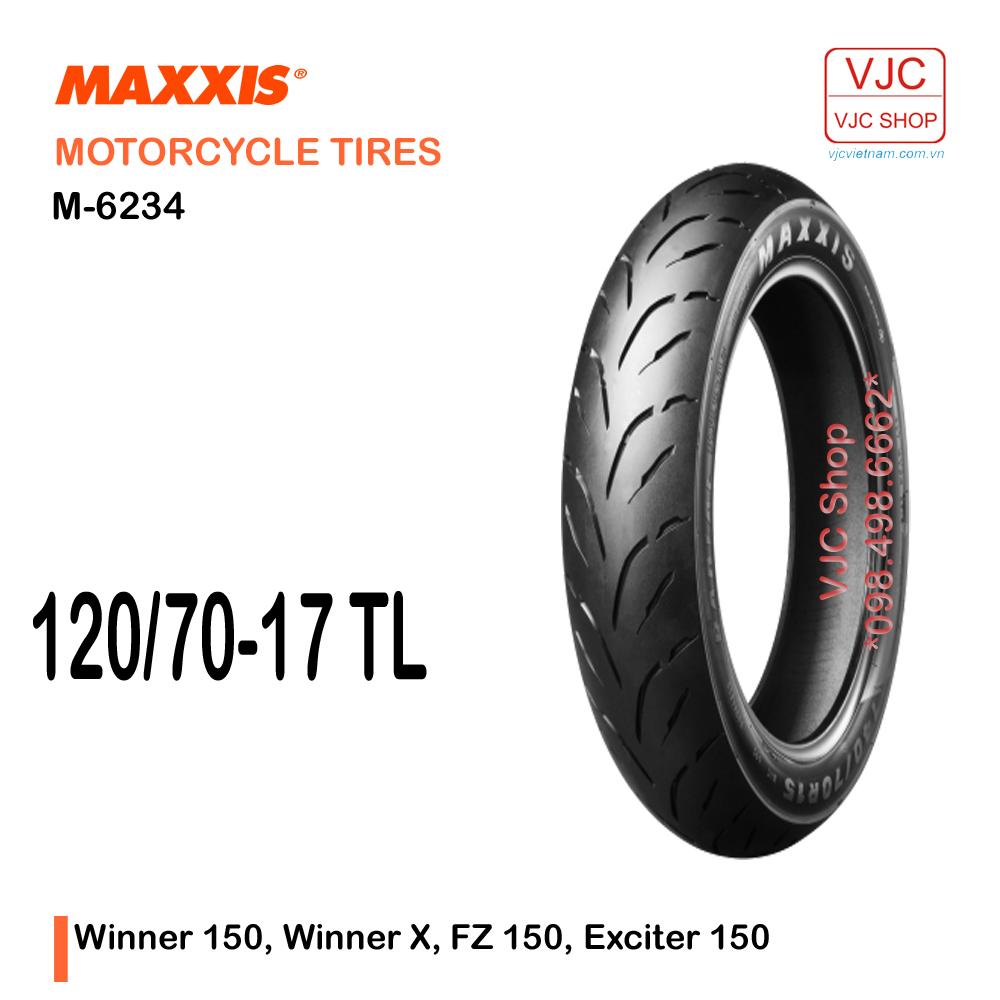 Vỏ xe máy Maxxis 120/70-17 M6234 loại không dùng ruột