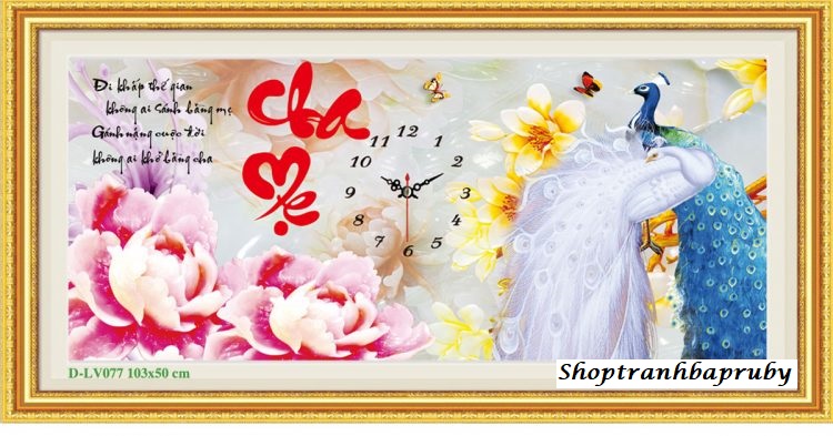 [HCM]Tranh đính đá đồng hồ Cha Mẹ LV077 kích thước 103 x 50 cm