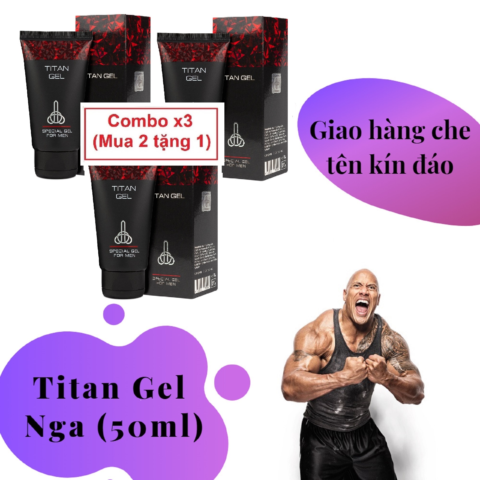 Combo x3 (Mua 2 tặng 1) (Lô mới nhất) Titan Gel Nga cao cấp - Gel dành cho nam - hàng chính hãng - tăng kích thước cho cậu bé (Che tên khi giao hàng)