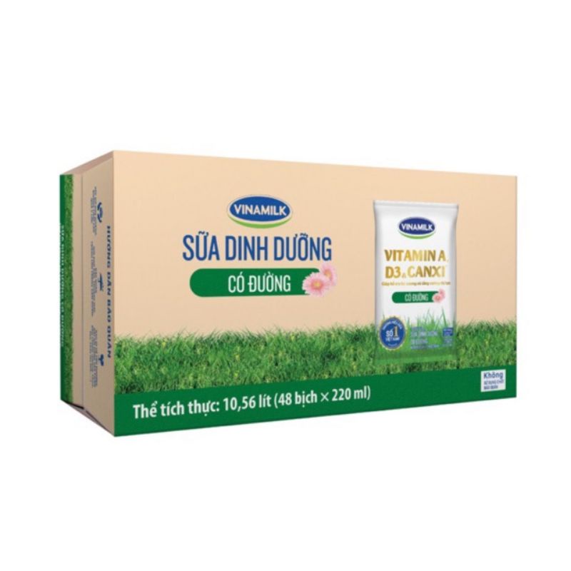 Hỏa tốc - thùng 48 bịch sữa dinh dưỡng vinamilk có đường bịch 220ml