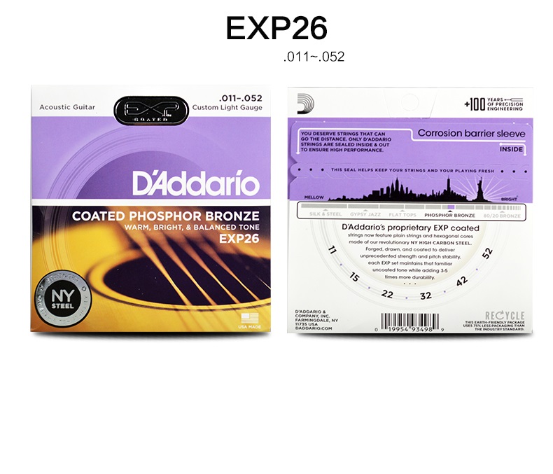 Dây đàn Guitar Acoustic D'Addario EXP26 | Size:11