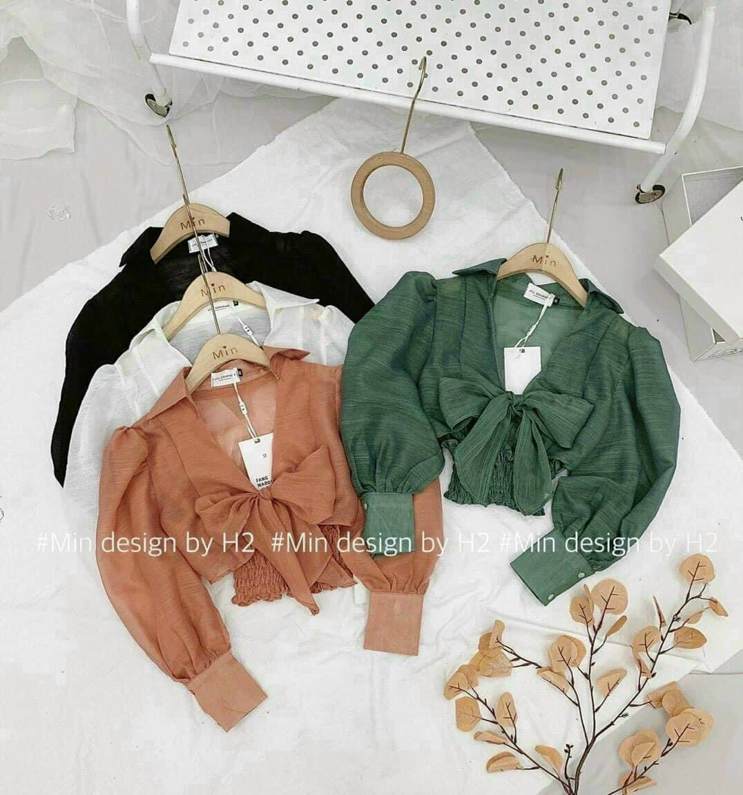 Áo Kiểu Trend Mới Đính Nơ Ngực Chất Voan Dày Mịn Cá Tính TTSA0749