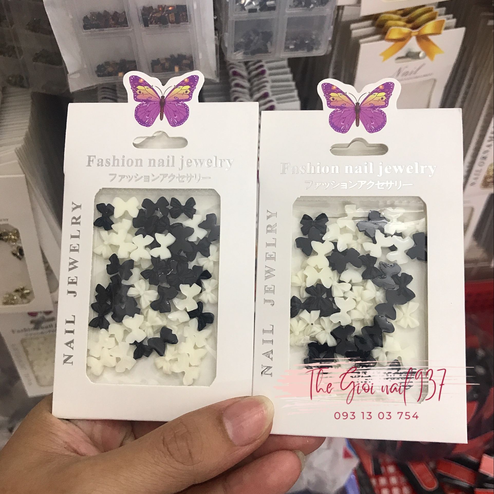 Set chram nơ Trắng - Đen Hot Trending - Đính móng siêu đẹp - TGN937