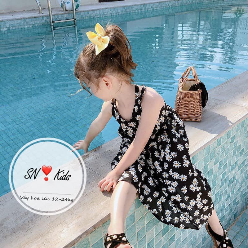 Váy Maxi Vải Lụa Hoa Cúc Lưng Đan Dây Chéo Cực Đẹp Cho Bé Unchi Store (V410)